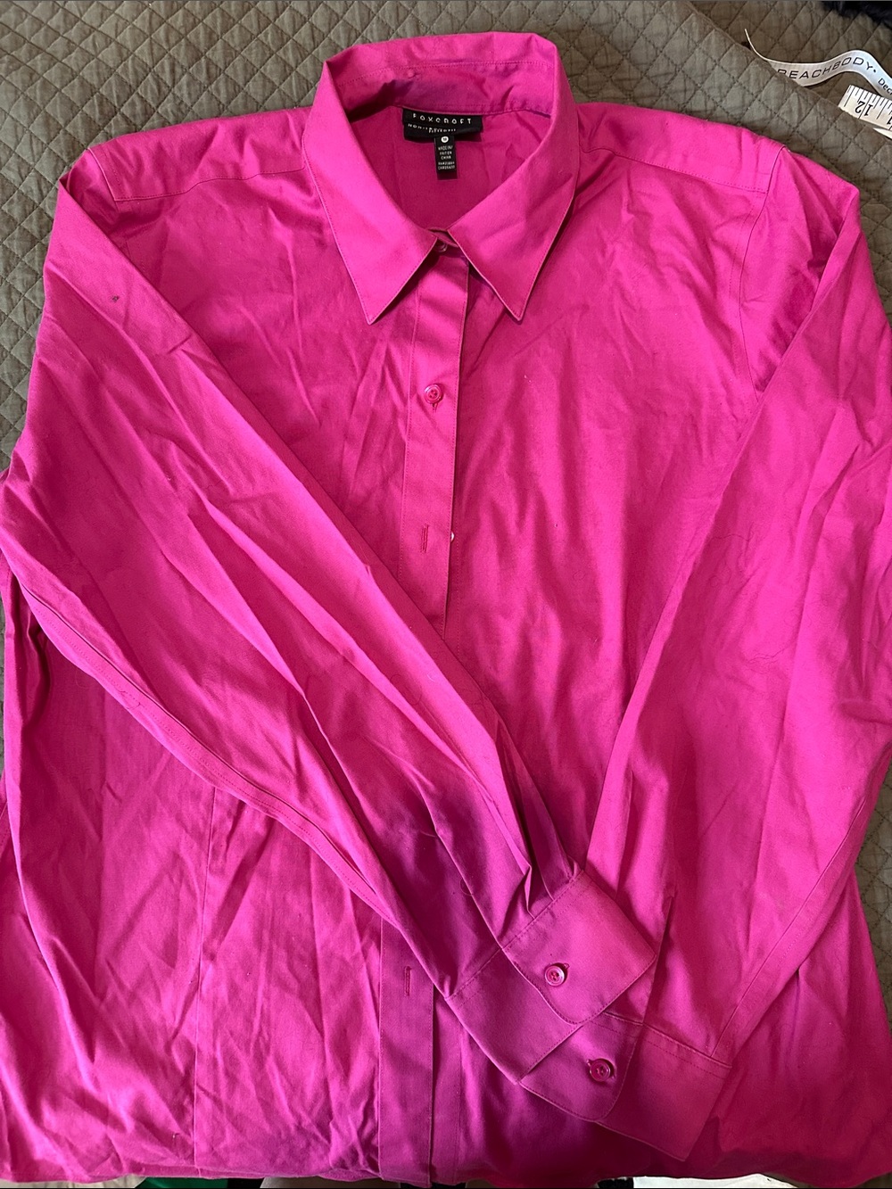 Foxcroft Non-Iron Stretch Fitted Fit Bright Pink Long-Sleeve Dress Shirt- Sz 18